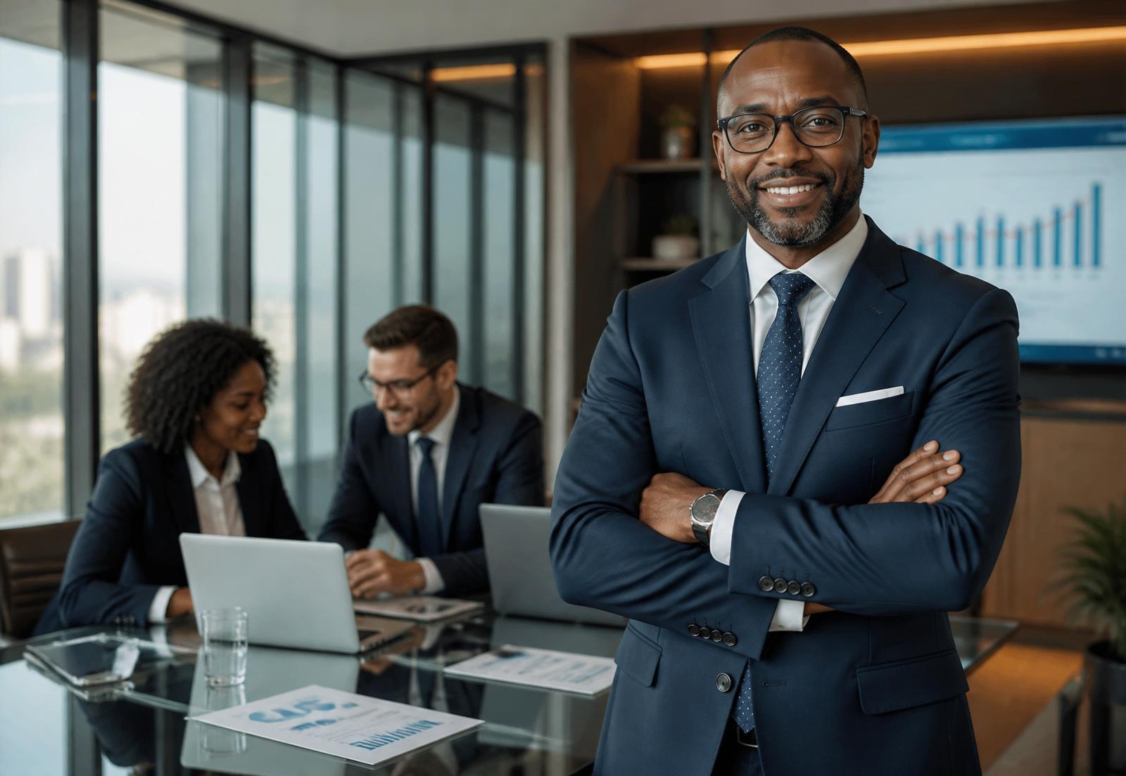 Expert-comptable en réunion avec des entrepreneurs, tableaux de bord financiers